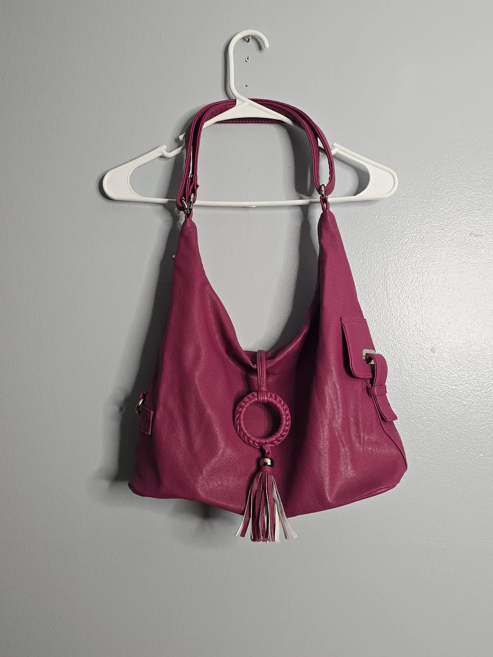 NWT Magenta Faux Leather Ring Tassel Hobo Shoulder Bag